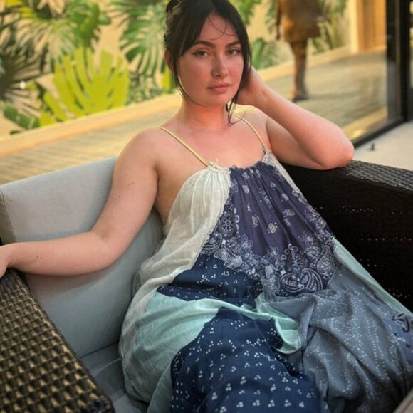 NWT Free People Womens Patchwork Halter Happy Days Maxi Dress Indigo Combo M/L - Picture 5 of 16